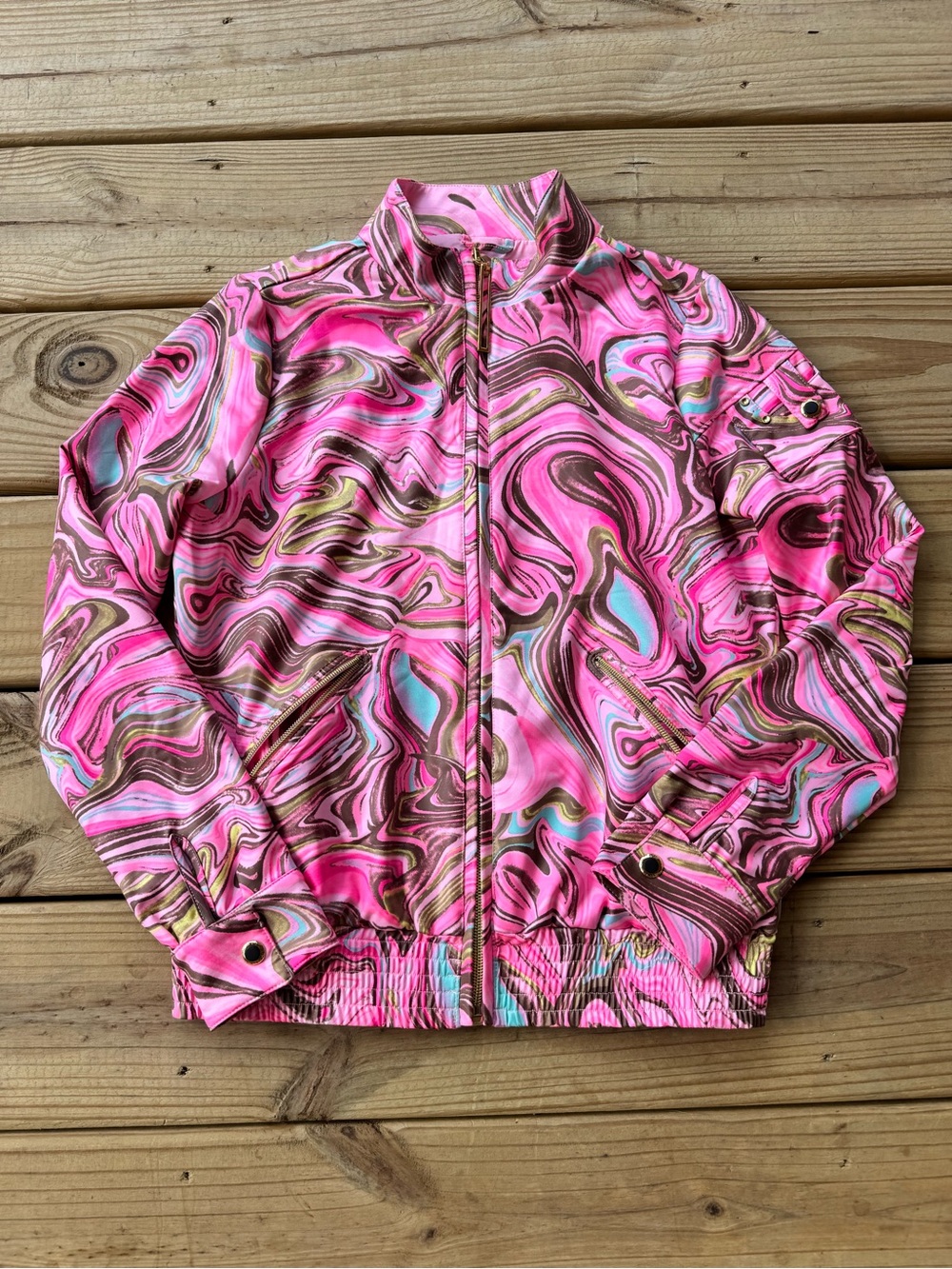 jamie sadock Pink Swirl Pattern Women’s Bomber Jacket XS